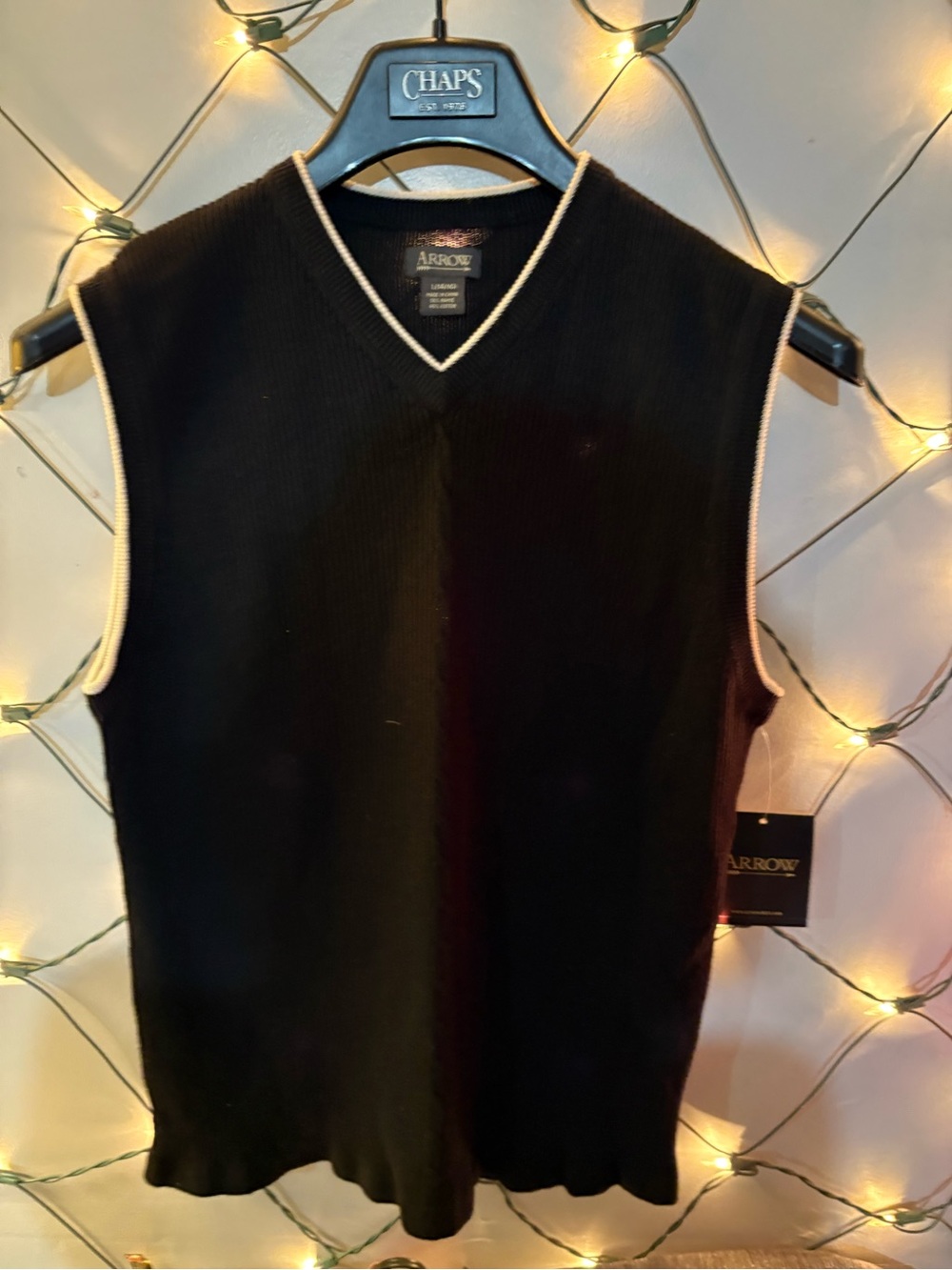Arrow Men’s Black V-Neck Sweater Vest with Cream Trim #1822